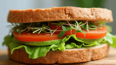 Veggie Club Sandwich with Avocado and Sprouts