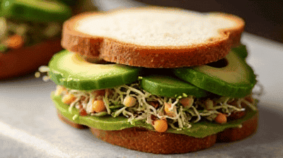 Veggie Club Sandwich with Avocado and Sprouts